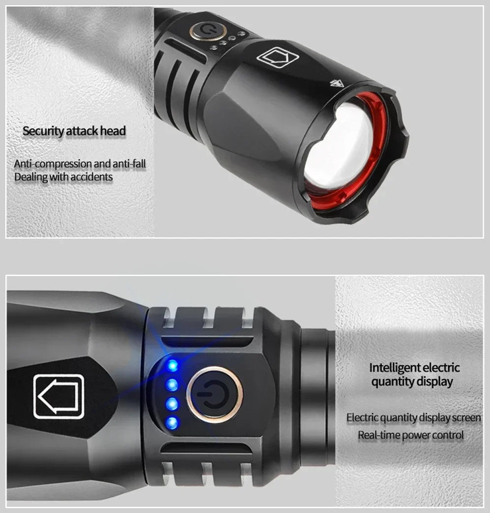 Besjaar zaklamp led oplaadbaar met 5200mAh Batterij - 7800 Lumen - USB-C Oplaadbaar - Waterproof IP65