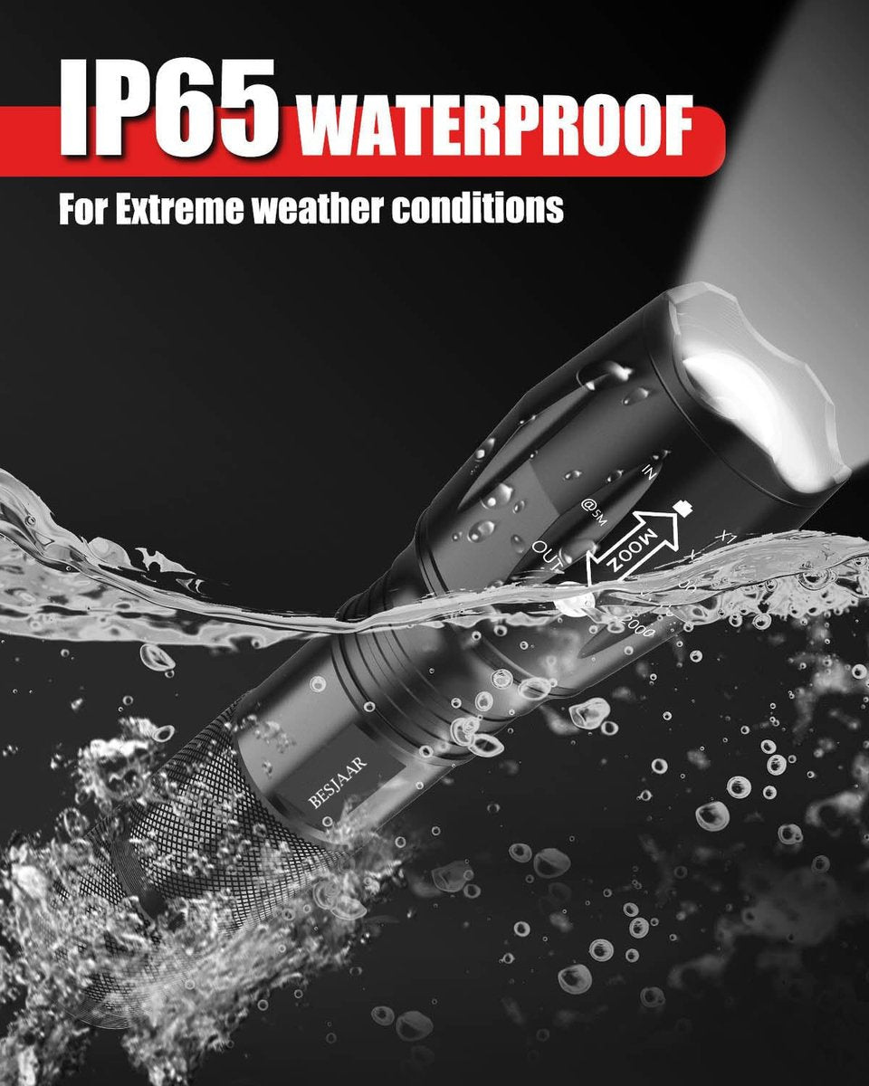 Besjaar 2 Stuks Militaire Zaklamp - IP65 Waterdicht - Inclusief Batterijen