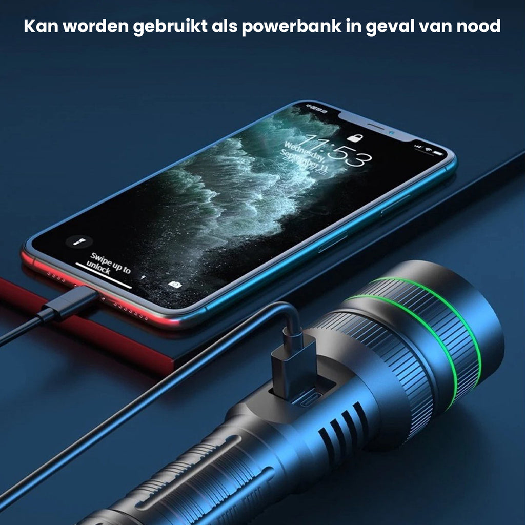 Besjaar zaklamp led oplaadbaar met 5200mAh Batterij - USB-C Oplaadbaar - Waterproof IP65