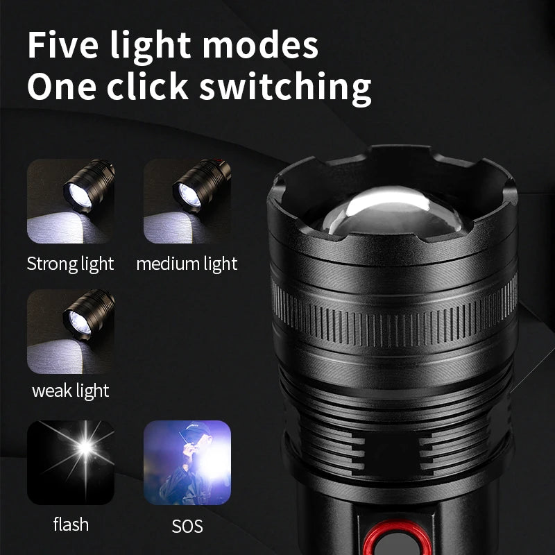 Besjaar zaklamp led oplaadbaar met 5000mAh Batterij - 8800 lumen - USB-C Oplaadbaar - Waterproof IP65