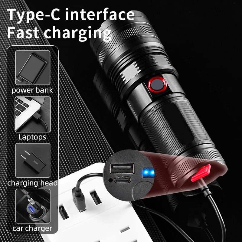Besjaar zaklamp led oplaadbaar met 5000mAh Batterij - 8800 lumen - USB-C Oplaadbaar - Waterproof IP65